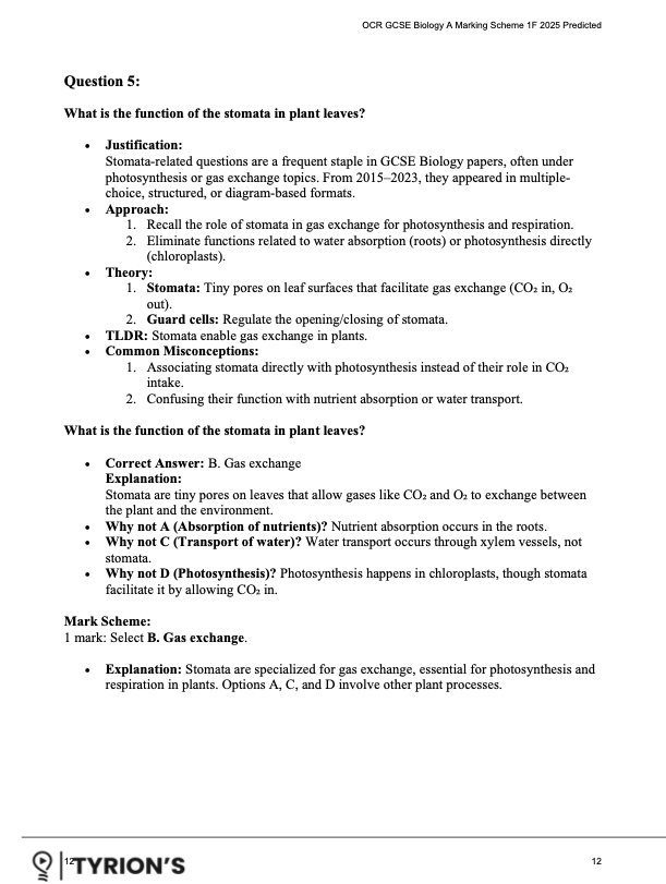 OCR GCSE Biology A Foundation 2025 Predicted Papers J247