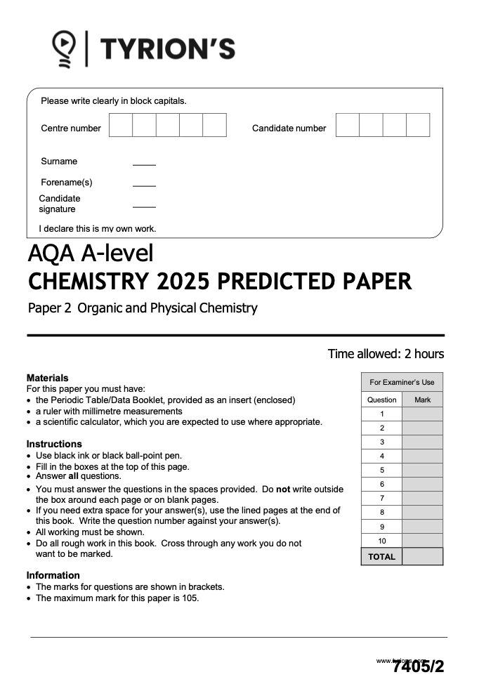 AQA A Level Chemistry 2025 Predicted Papers 7405