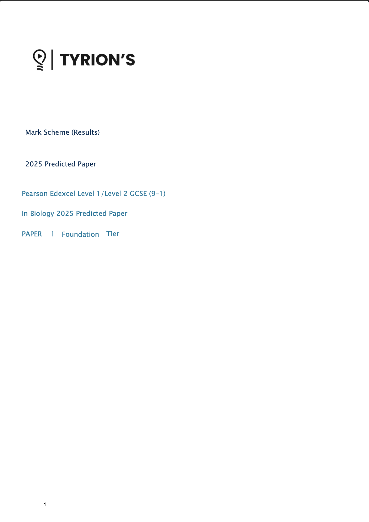 Edexcel GCSE Biology Foundation 2025 Predicted Papers 1BI0