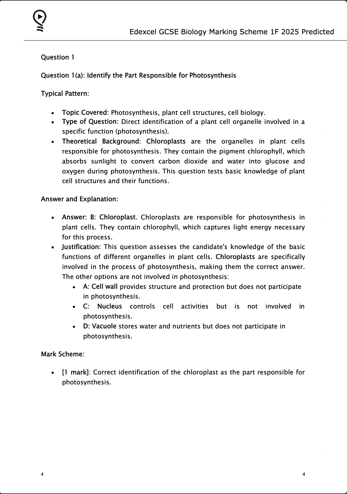 Edexcel GCSE Biology Foundation 2025 Predicted Papers 1BI0