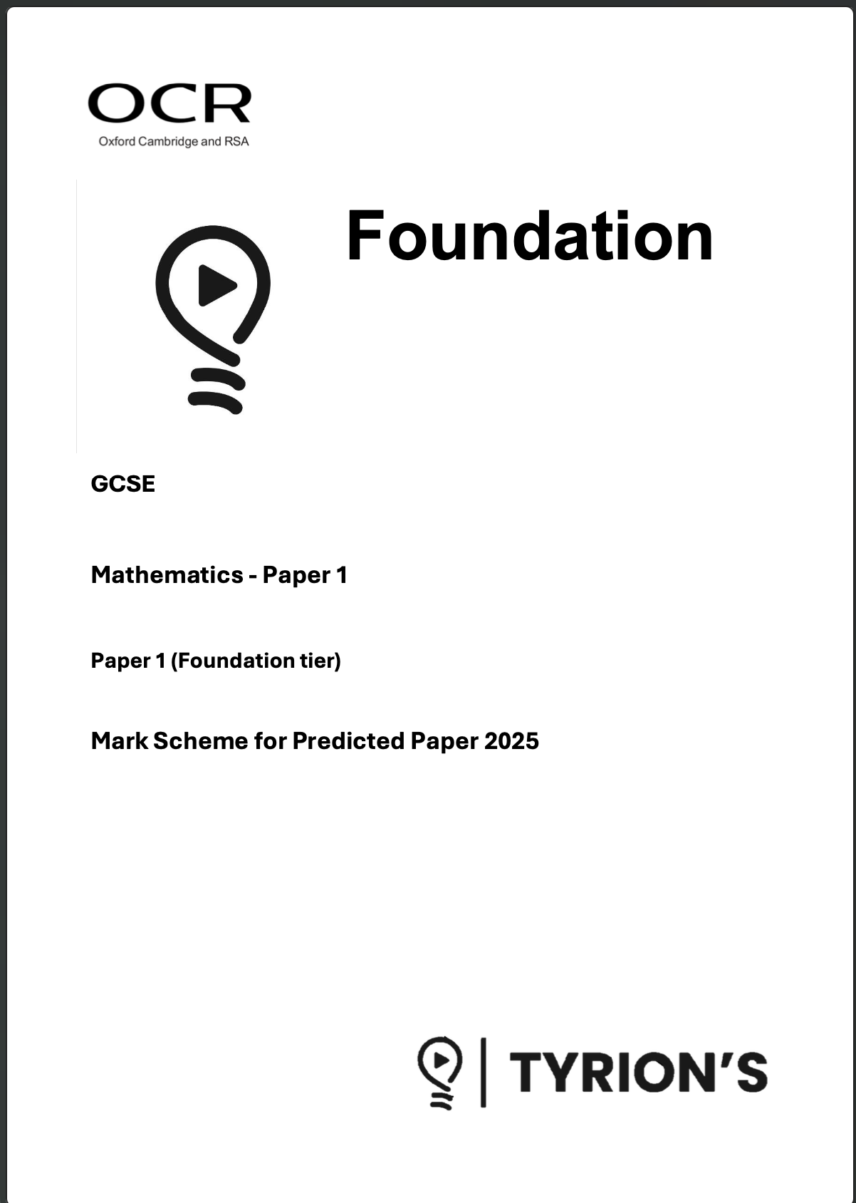 OCR GCSE Mathematics Foundation 2025 Predicted Papers J560