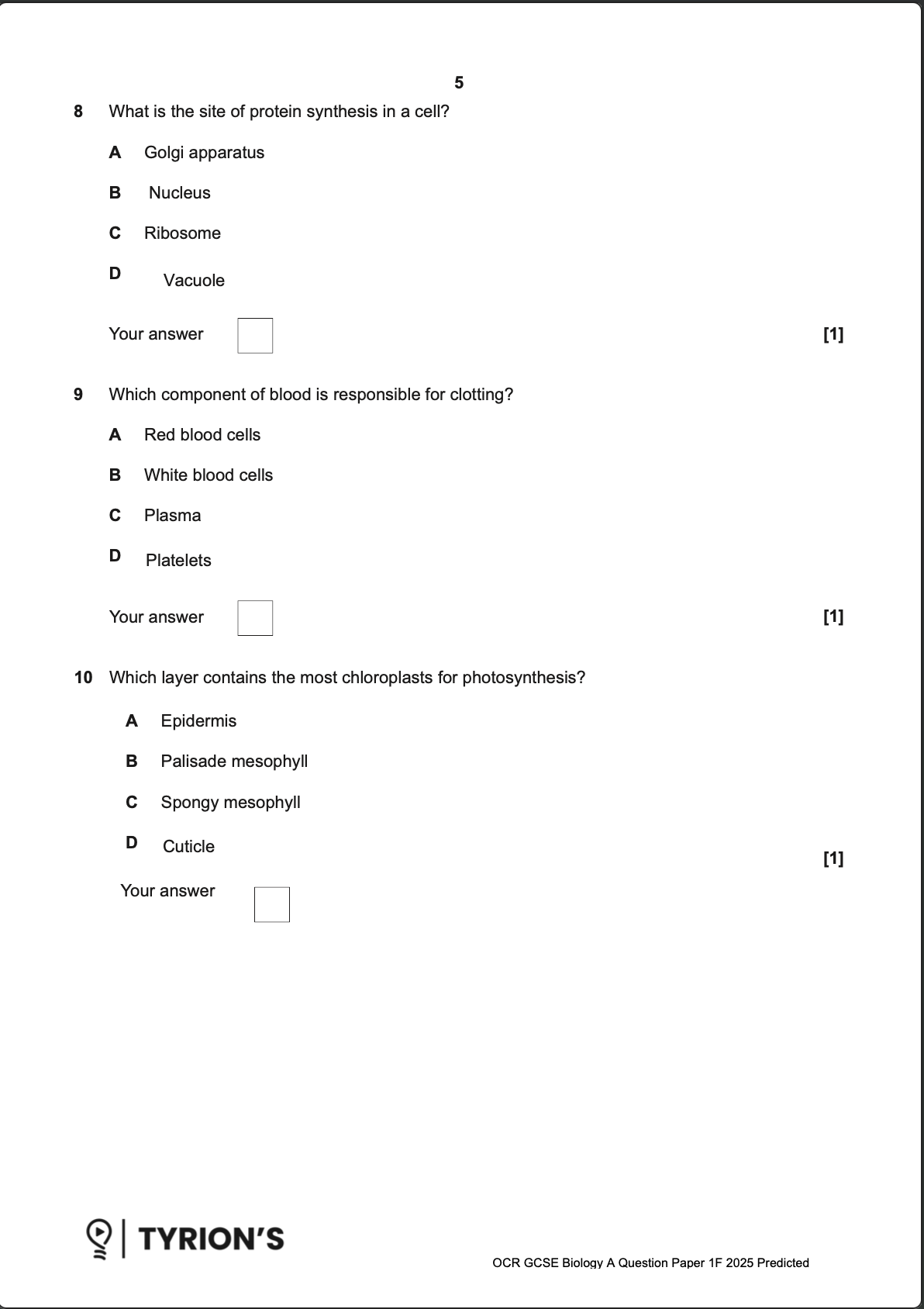 OCR GCSE Biology A Foundation 2025 Predicted Papers J247