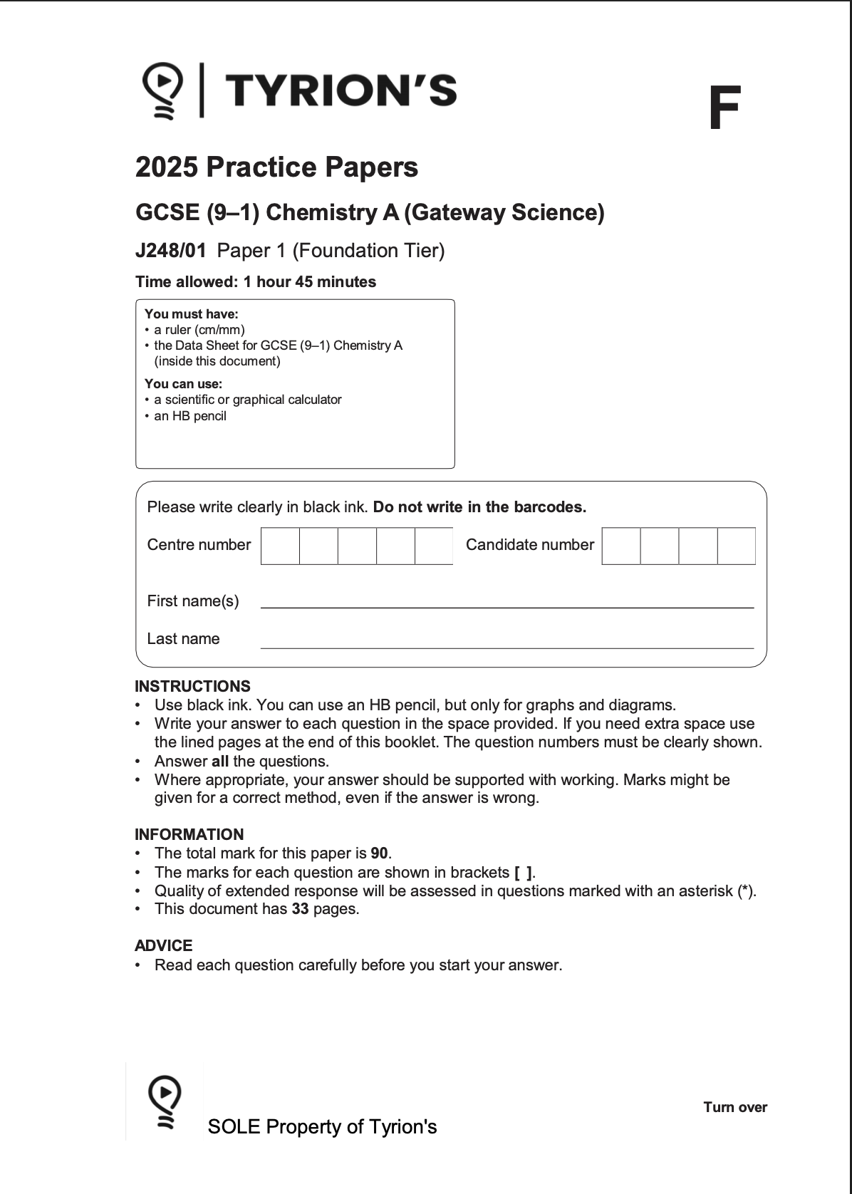 OCR GCSE Chemistry A Foundation 2025 Predicted Papers J248