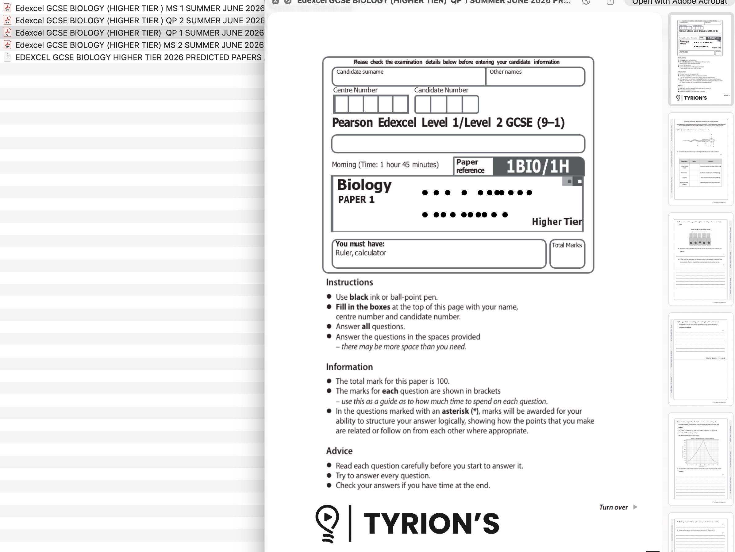 Edexcel GCSE Biology Higher 2026 Predicted Papers 1BI0 - Image 3