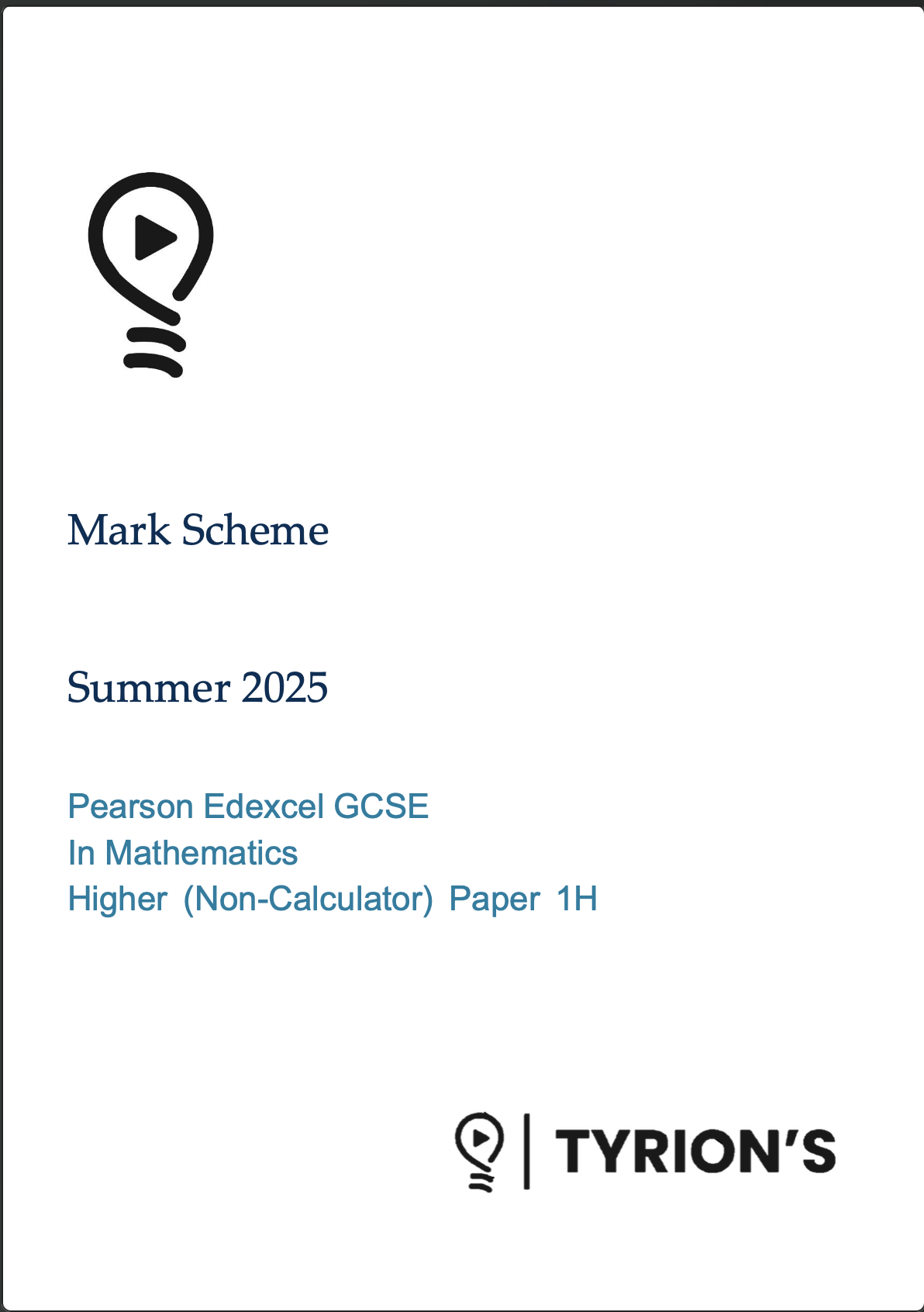 Edexcel GCSE Mathematics Higher 2025 Predicted Papers 1MA1