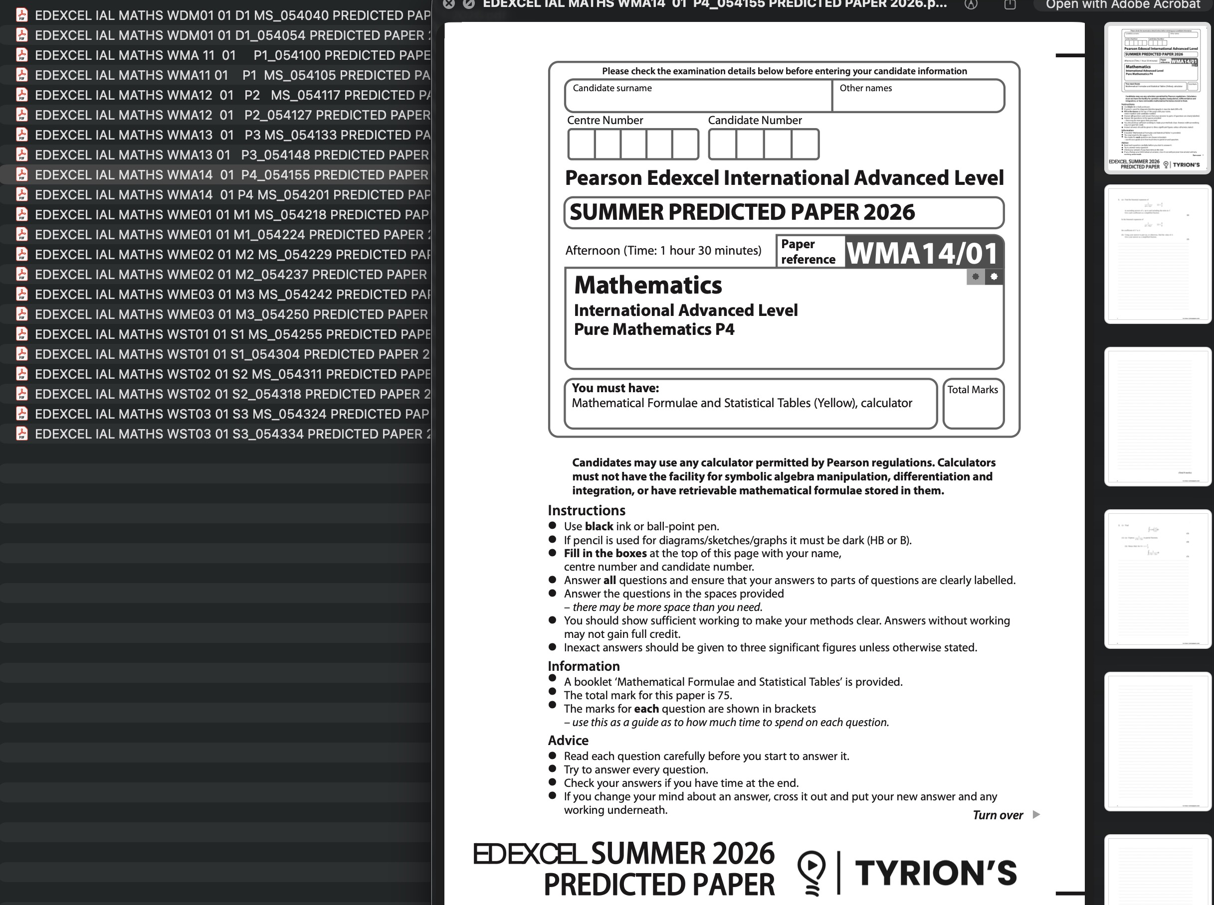 Edexcel International A Level/AS level Mathematics May 2026 Predicted Papers & schemes - Image 2