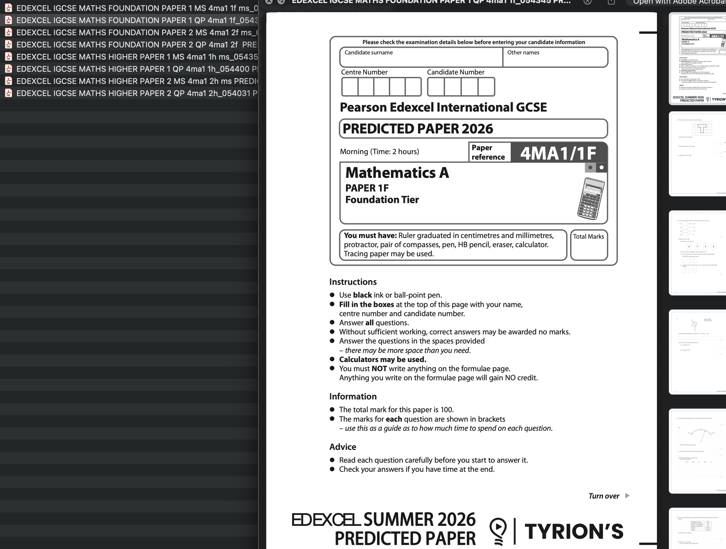 Edexcel International GCSE (IGCSE) Mathematics A 2026 May Predicted Papers - Image 2