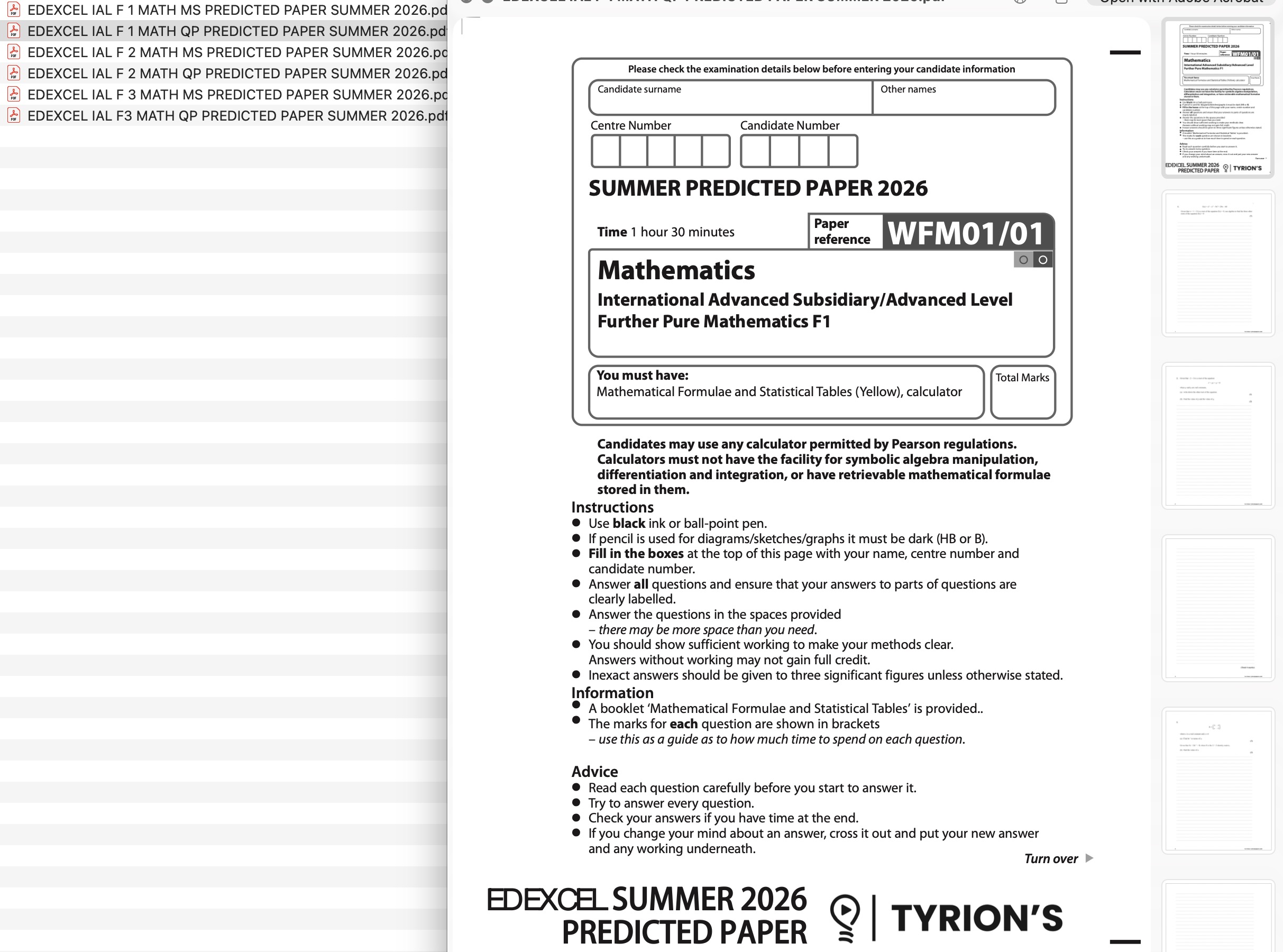 EDEXCEL IAL FURTHER MATHEMATICS FP1-FP3 PREDICTED PAPERS AND MARKSCHEME 2026 - Image 2