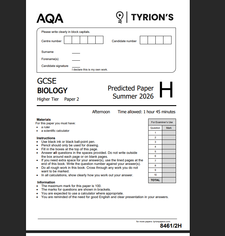 FREE SAMPLE 2026 PREDICTED PAPER - AQA GCSE Biology HIGHER TIER Paper 2 - Image 2