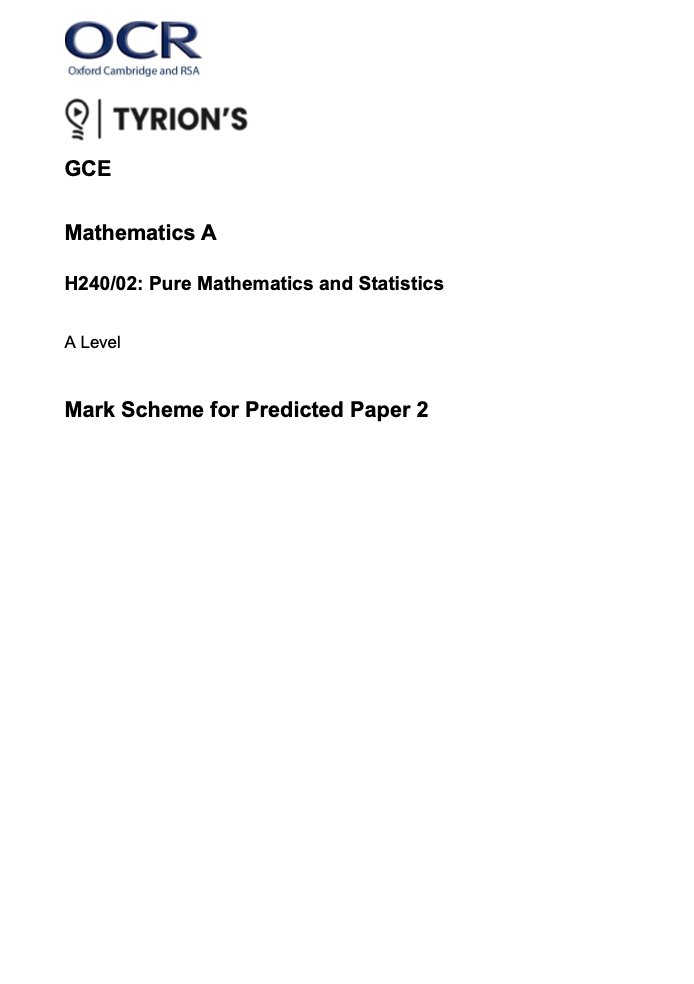 OCR A Level Mathematics 2025 Predicted Papers
