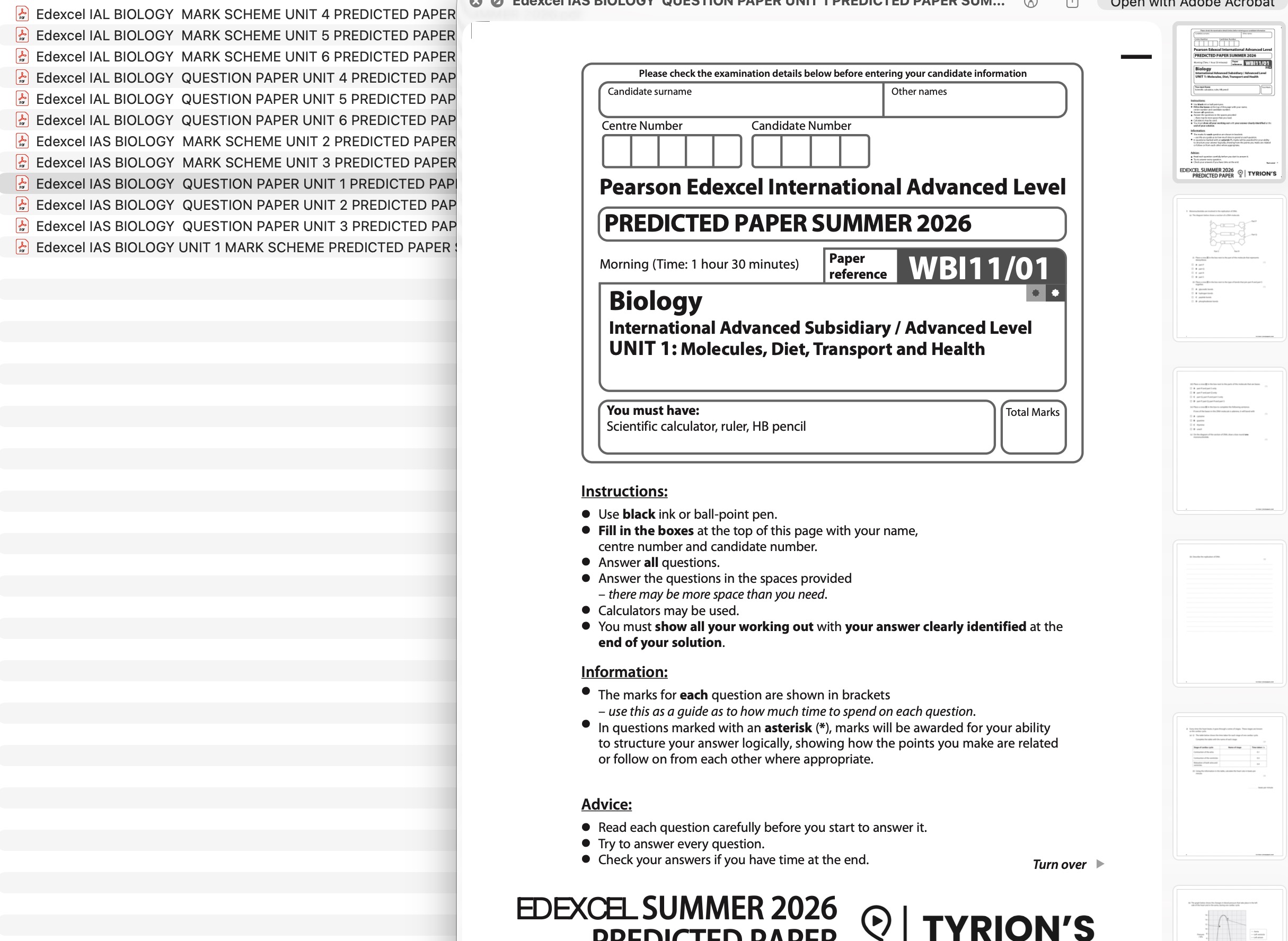 EDEXCEL IAL 2026 SUMMER BIOLOGY PREDICTED PAPERS AND MARKSCHEME - Image 2