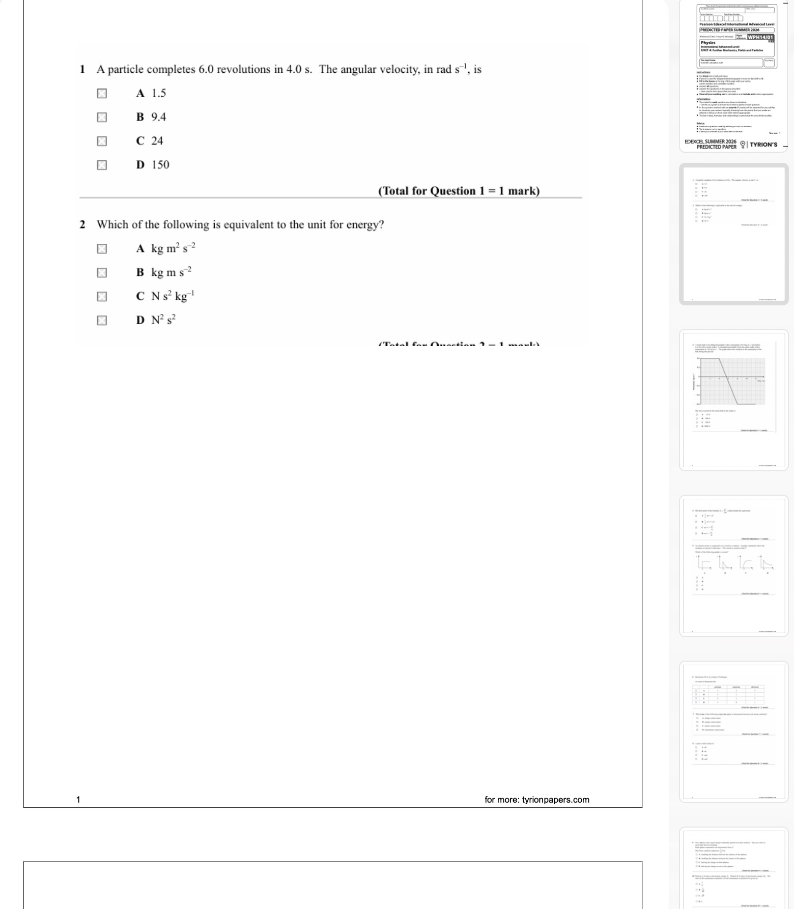 EDEXCEL IAL 2026 SUMMER PHYSICS PREDICTED PAPERS AND MARKSCHEME - Image 3