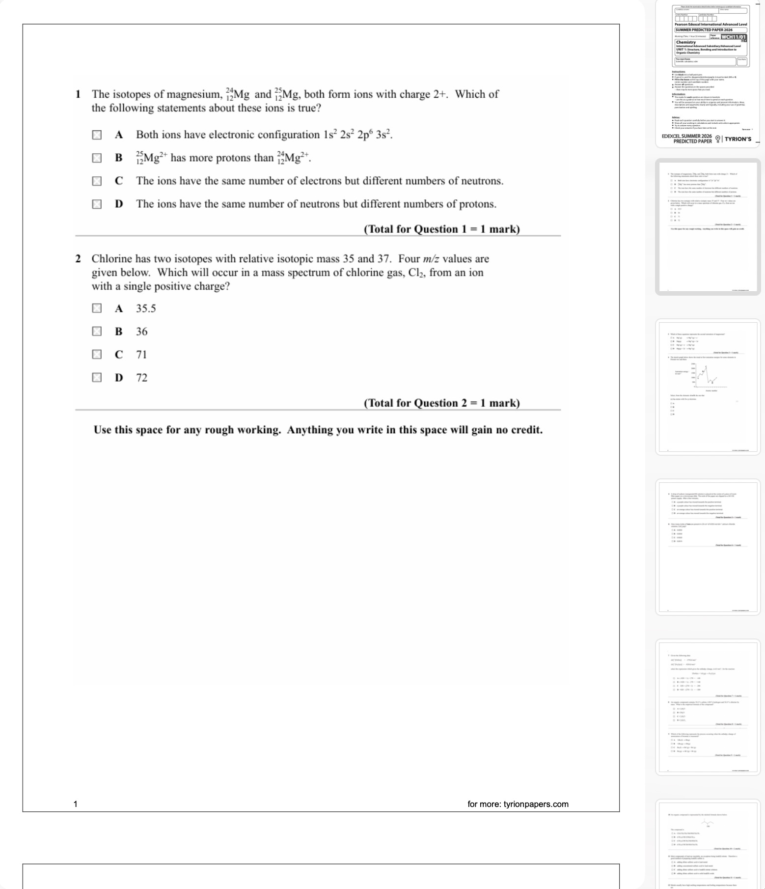 EDEXCEL IAL 2026 SUMMER CHEMISTRY PREDICTED PAPERS AND MARKSCHEME - Image 3