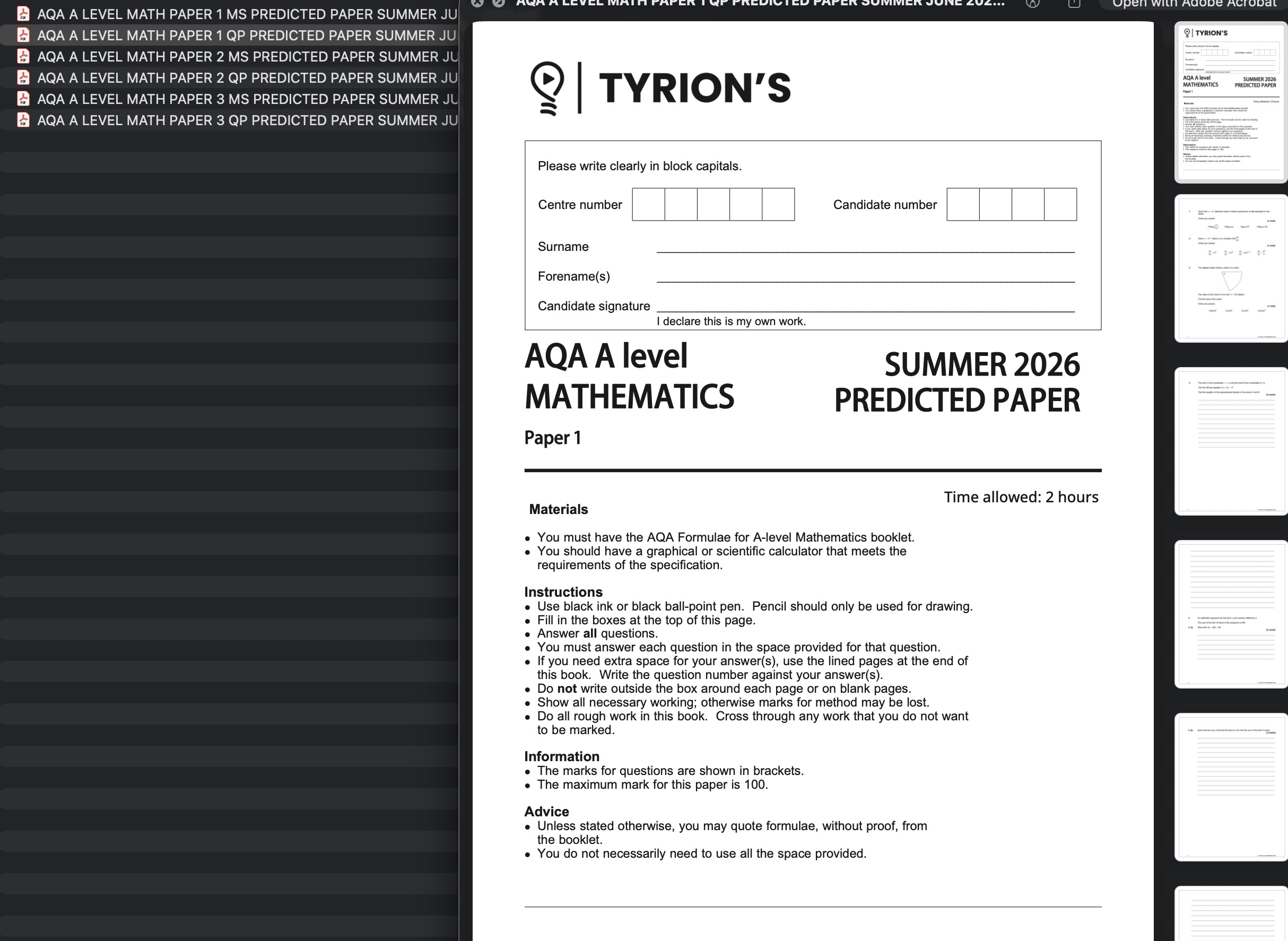 AQA A Level Mathematics 2026 Summer Predicted Papers - Image 2