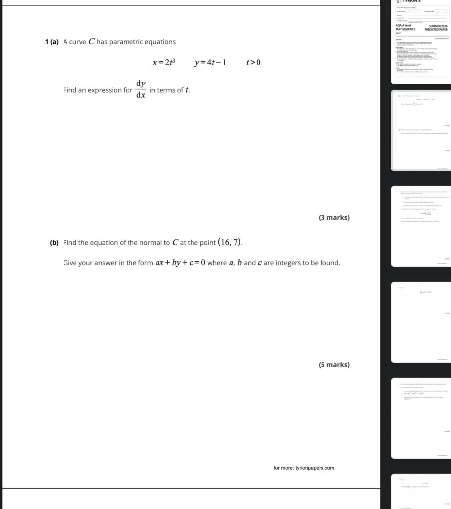 AQA A Level Mathematics 2026 Summer Predicted Papers - Tyrion Papers
