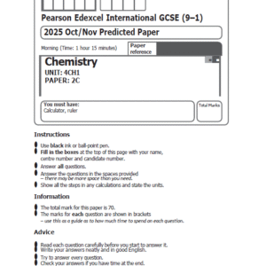 Edexcel International GCSE (IGCSE) Chemistry 2025 Oct/Nov Predicted Papers