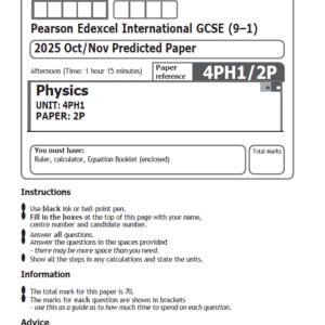 Edexcel International GCSE (IGCSE) Physics 2025 Oct/Nov Predicted Papers