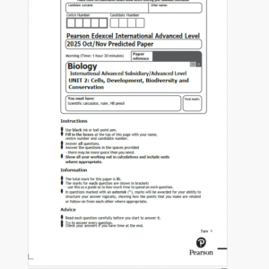 Edexcel International AS Biology 2025 Oct/Nov 2025 Predicted Papers & schemes