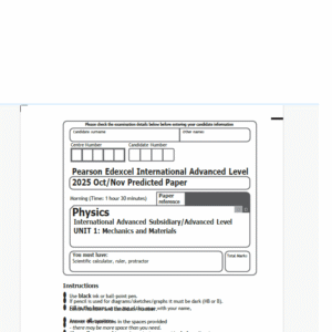 Edexcel International AS Level Physics 2025 Oct/Nov 2025 Predicted Papers & schemes