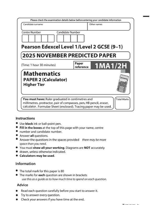 Edexcel GCSE Mathematics November Higher 2025 Predicted Papers 1MA1 - Image 3