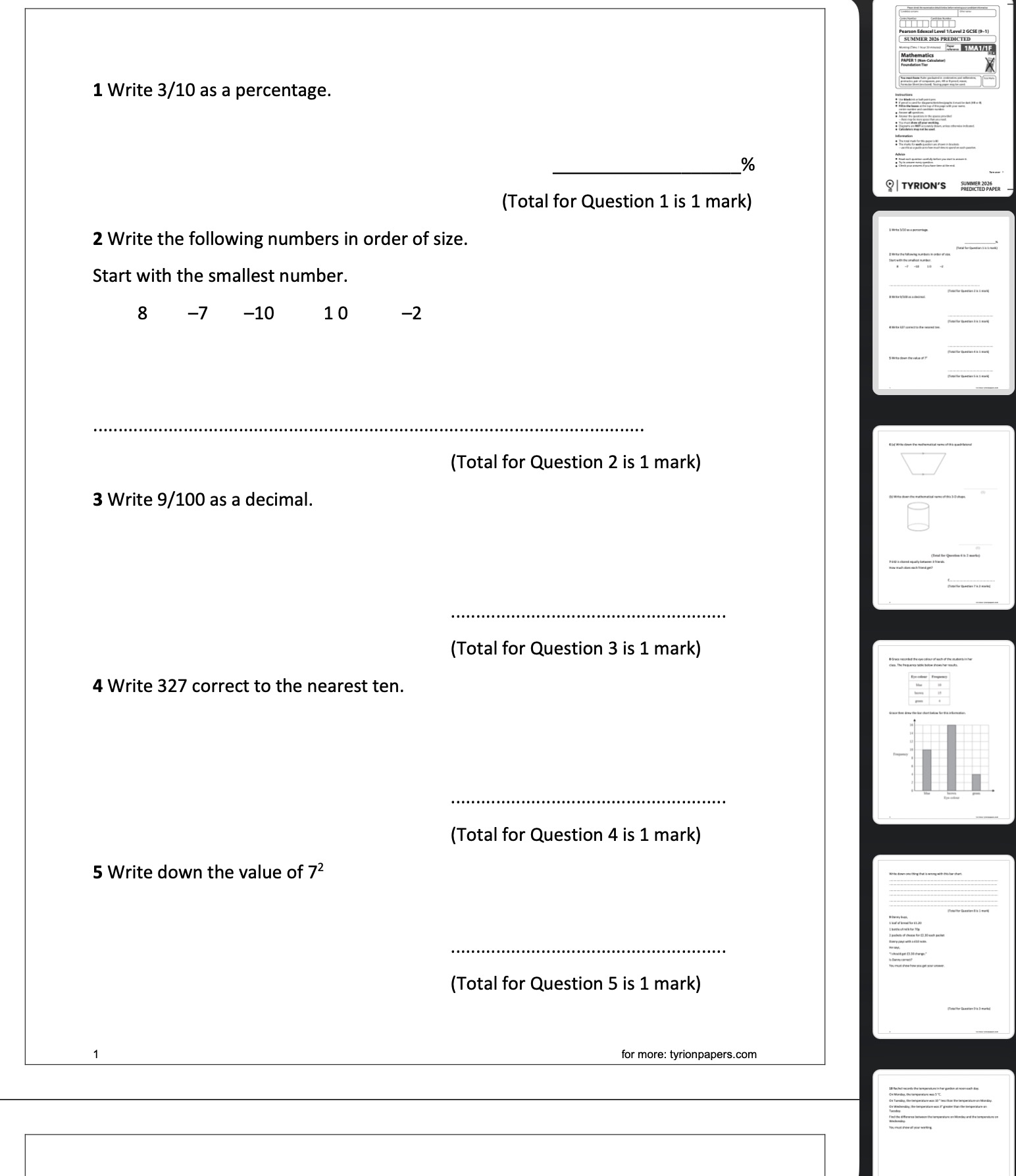 Edexcel GCSE Mathematics Foundation 2026 Predicted Papers - Image 3