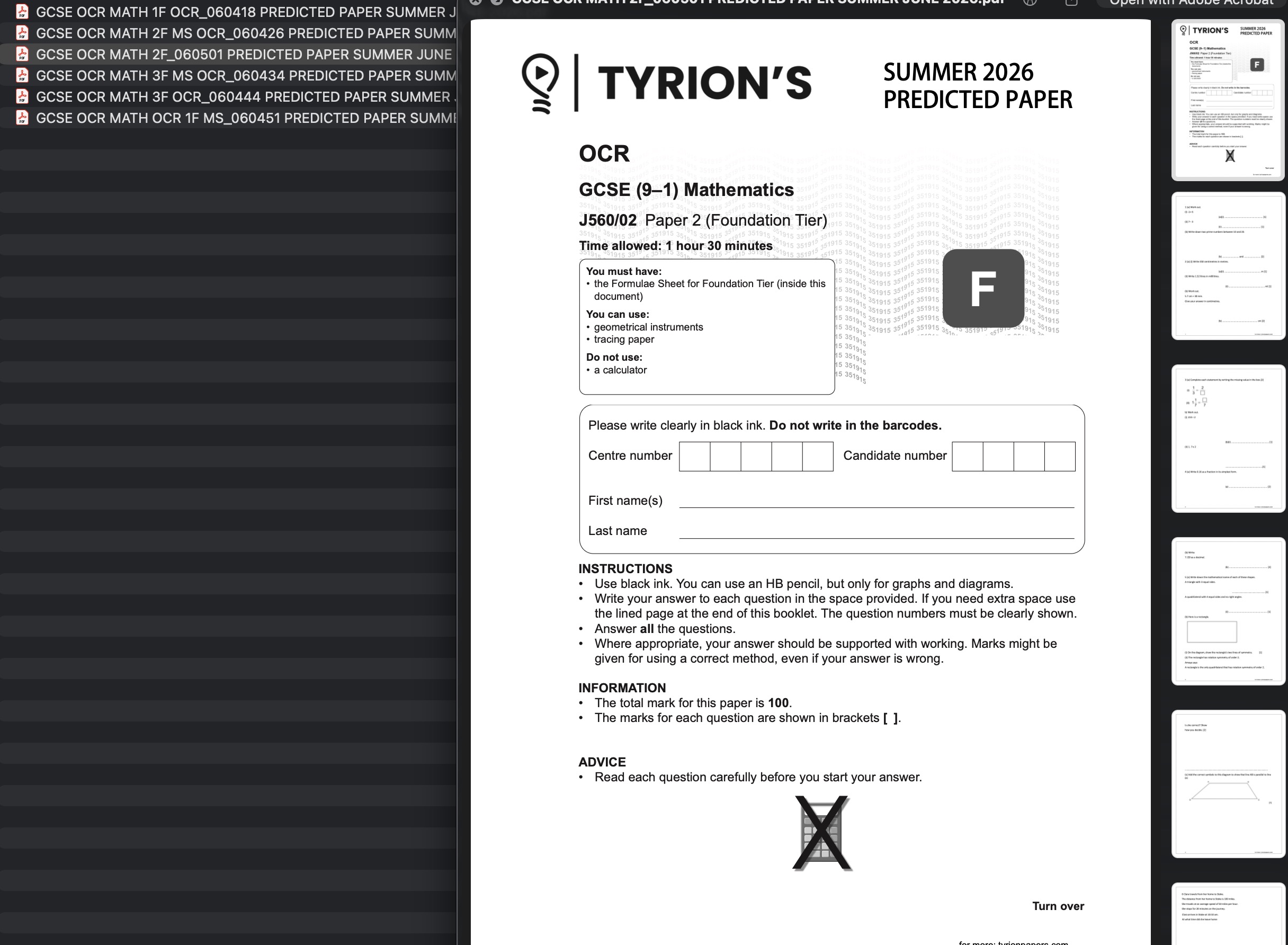 OCR GCSE Mathematics Foundation 2026 Predicted Papers - Image 2