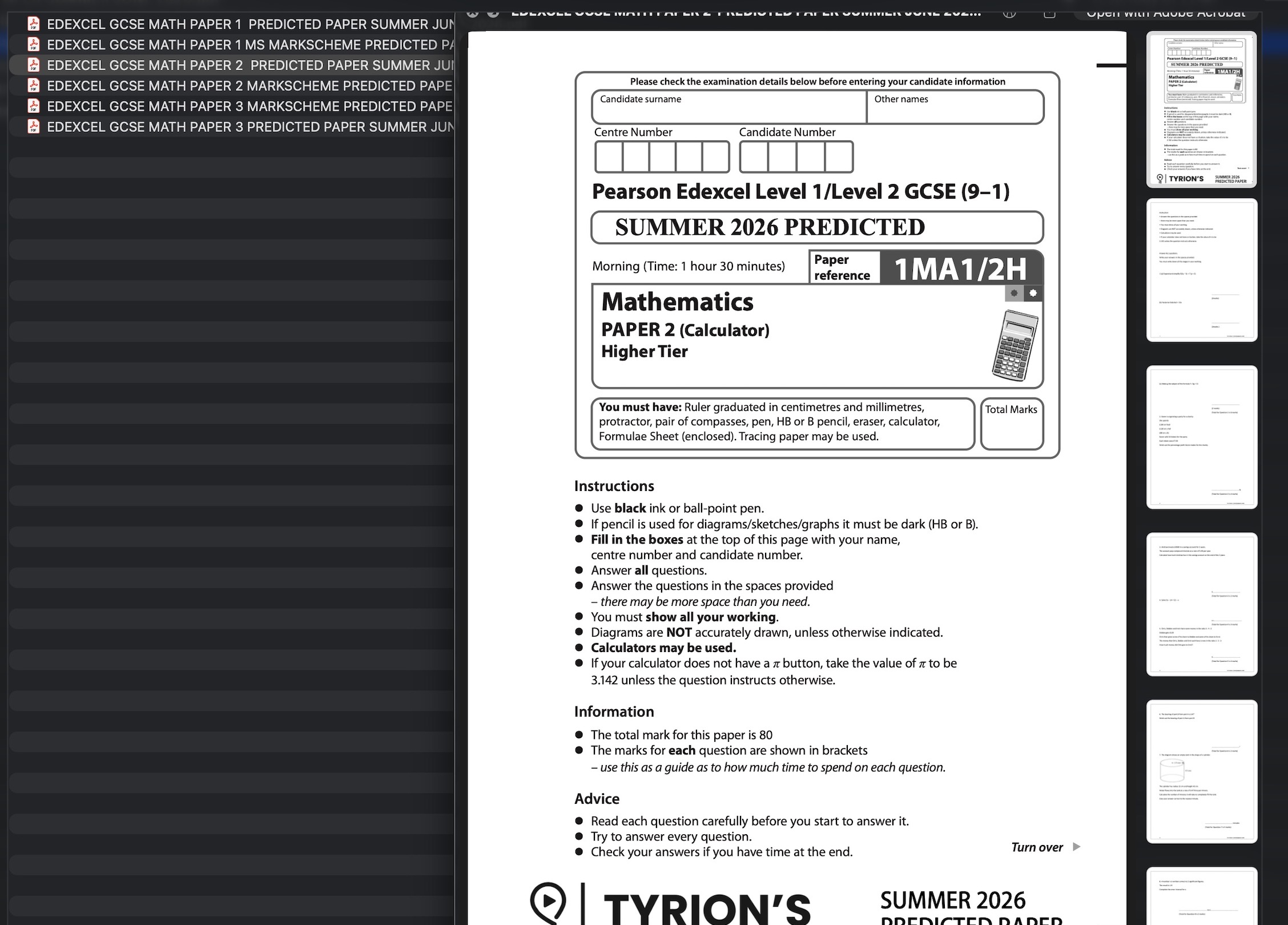 Edexcel GCSE Mathematics Higher 2026 Predicted Papers - Image 2