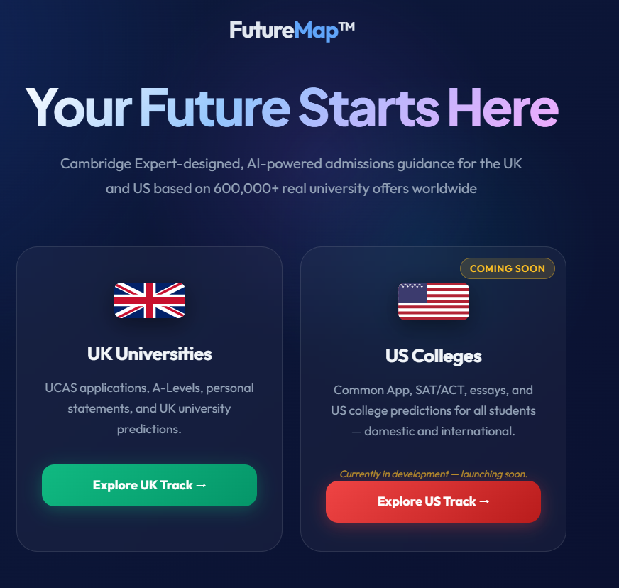 A sample FutureMap personalised admissions and careers report