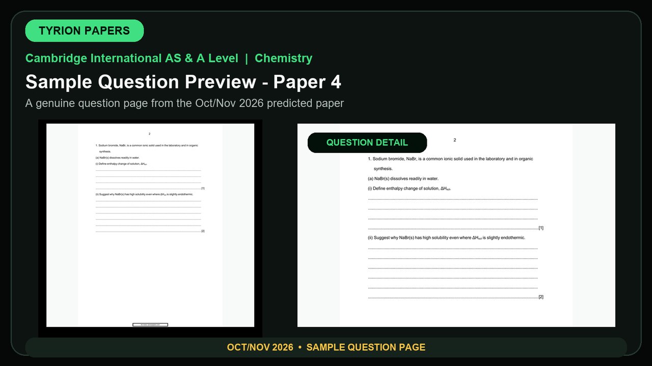 Preview of a question page from Tyrion Papers CIE Chemistry 9701 Paper 4 October November 2026 practice paper