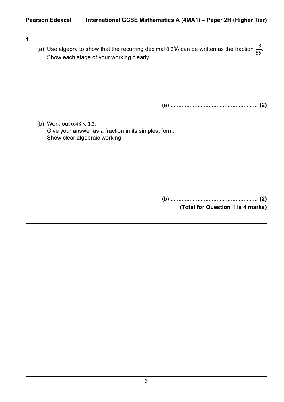 Download Edexcel IGCSE Maths Higher November 2026 Predicted Papers: 1H & 2H 1 Question-page preview from Edexcel International GCSE Mathematics A Higher practice collection
