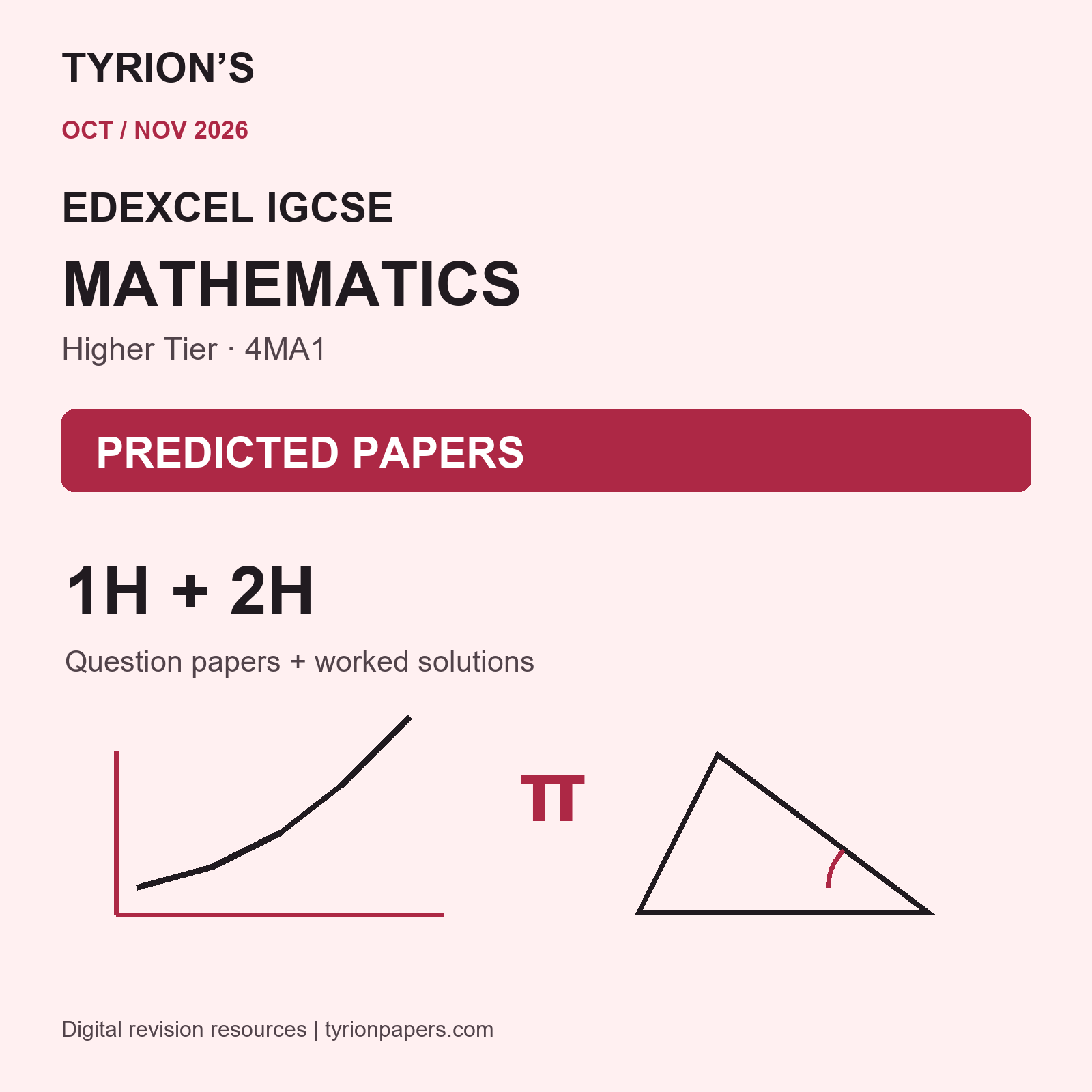 Edexcel IGCSE Maths Higher Oct Nov 2026 predicted Papers 1H and 2H with worked solutions